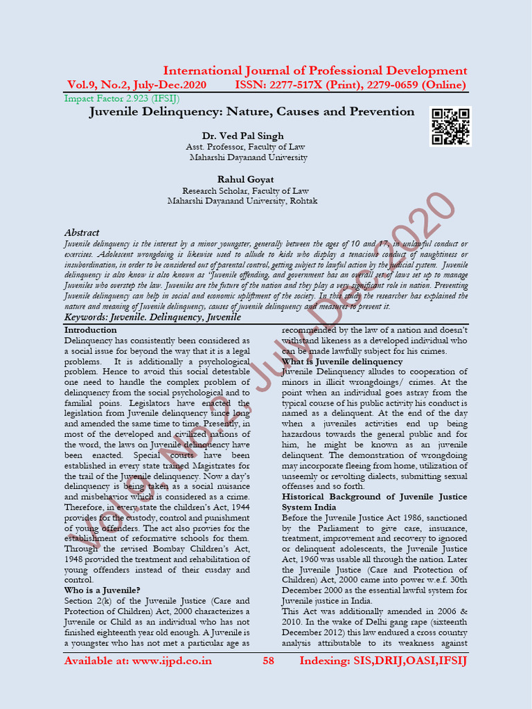 Juvenile Delinquency: Causes and Prevention | PDF | Juvenile ...