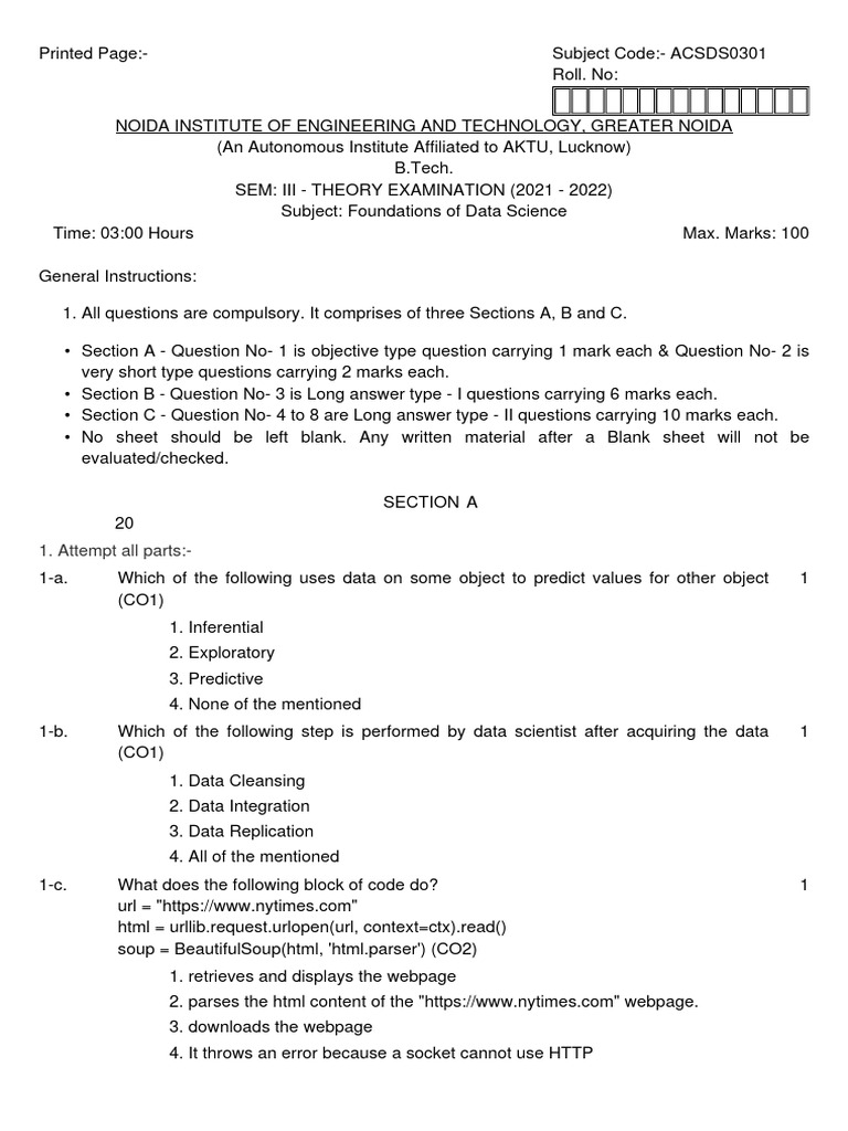 Foundations of Data Science Exam Code | PDF | Html | Data