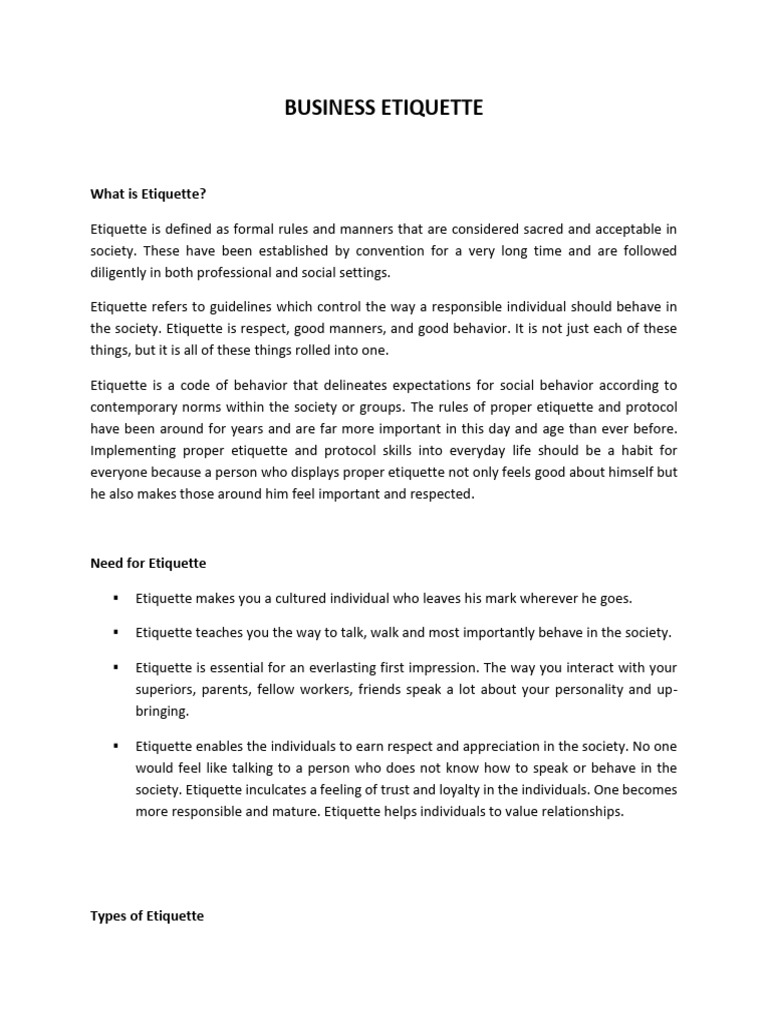 Business Etiquette | PDF | Nonverbal Communication | Etiquette