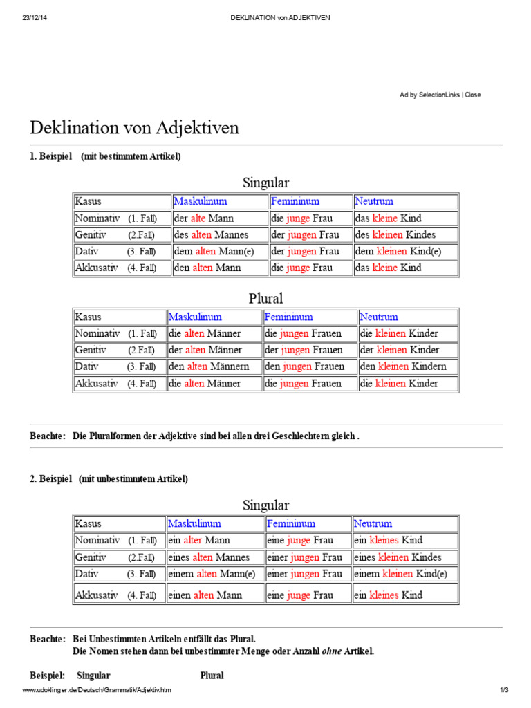 Deklination Und Steigerung Des Adjektivs Ungemindert – DURFW