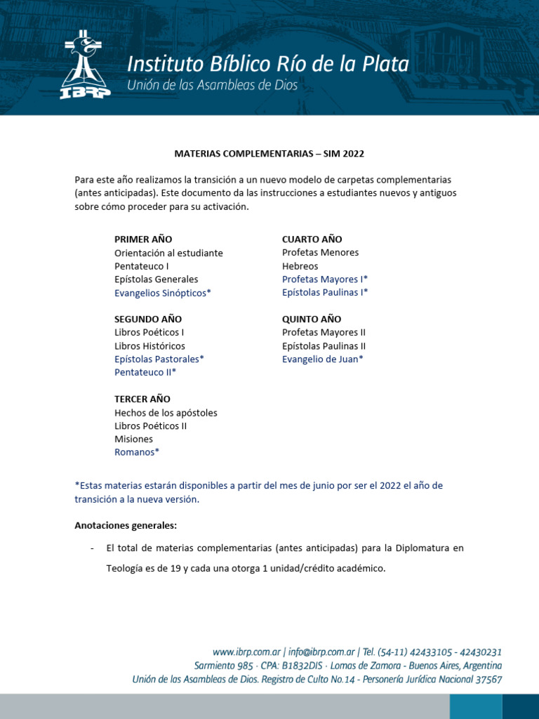 Materias Complementarias SIM 2022 | PDF