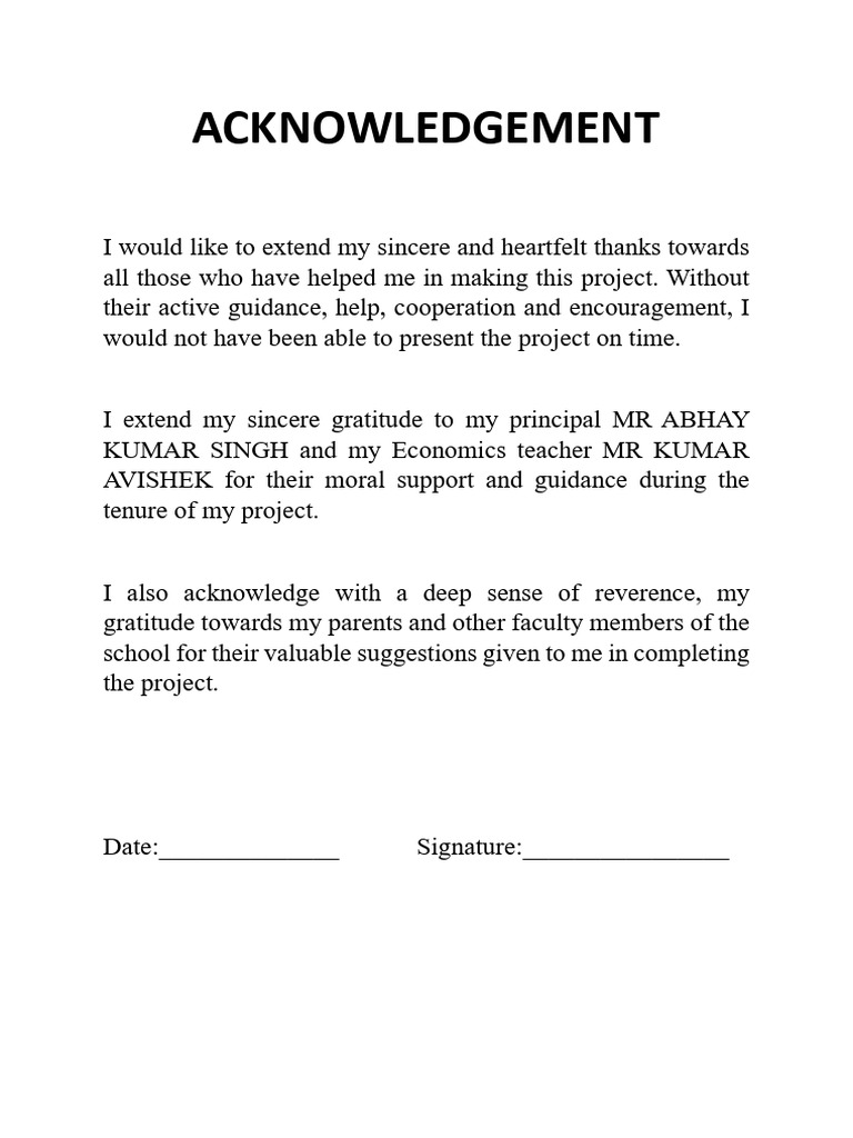 Acknowledgement for Class 12 Project | PDF | Career & Growth