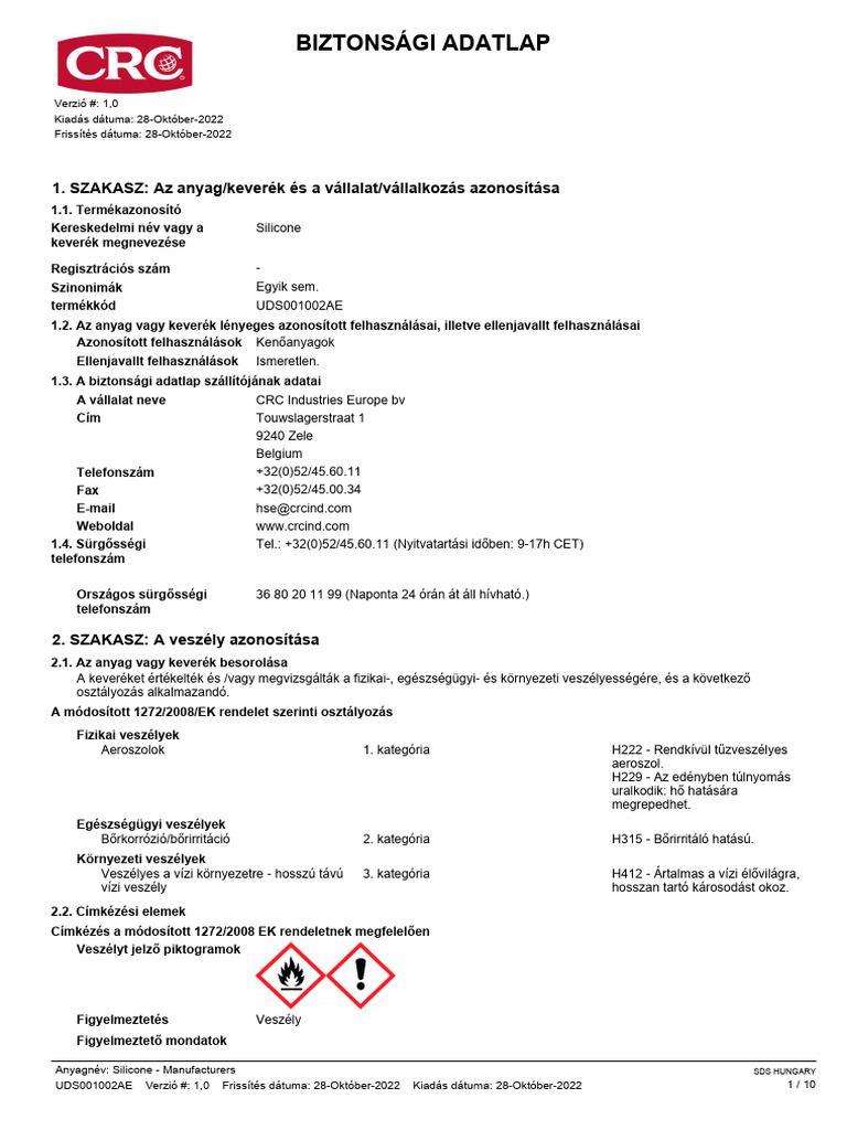 CRC Silicone MSDS (HU) | PDF