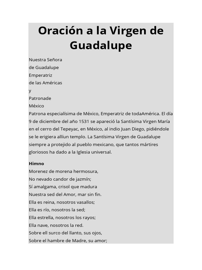 Oración A La Virgen De Guadalupe Pdf María Madre De Jesús Oración