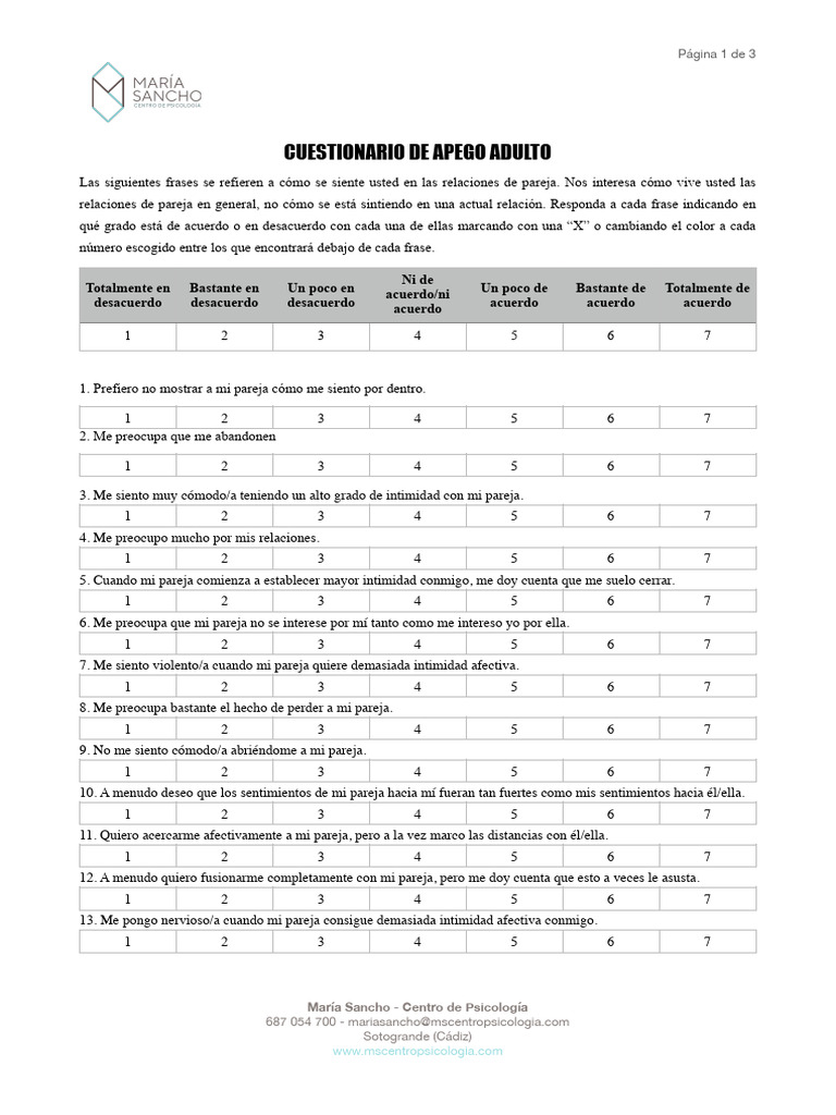 Cuestionario de Apego Adulto ECR-R | PDF