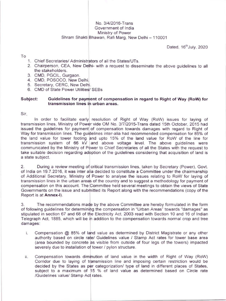 Urban RoW Compensation Guidelines 2020 | PDF | Electric Power ...