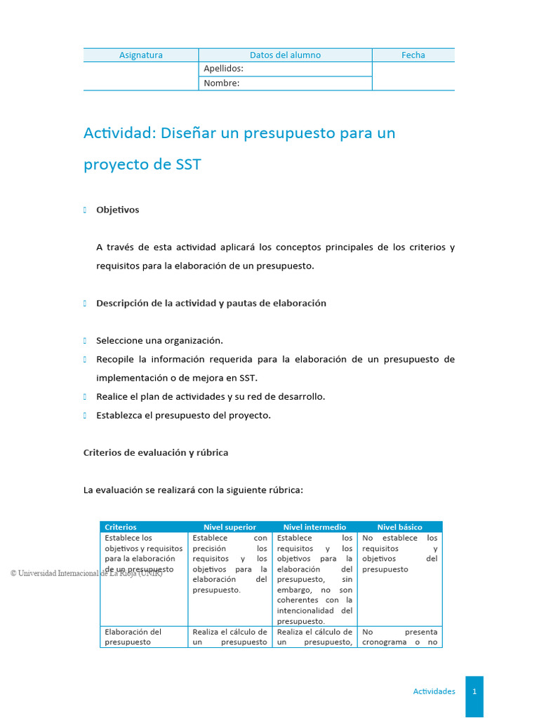 Presupuesto para Proyecto de SST | PDF | Presupuesto | Informática