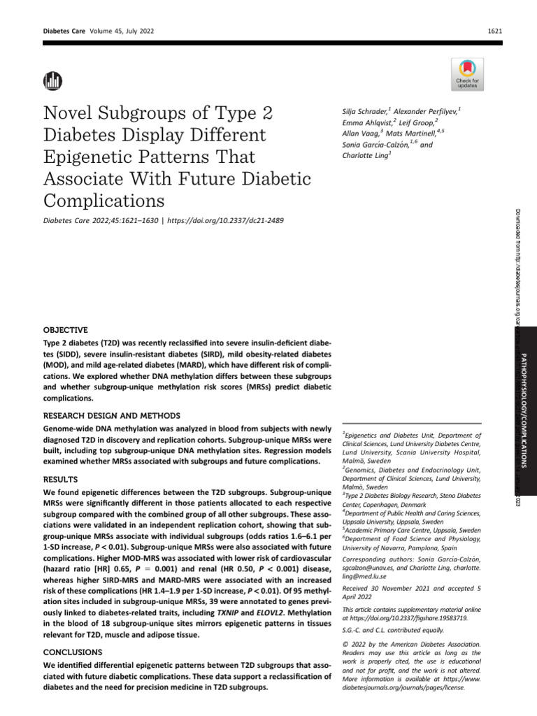 Novel Subgroups of Type 2 Diabetes Display Different