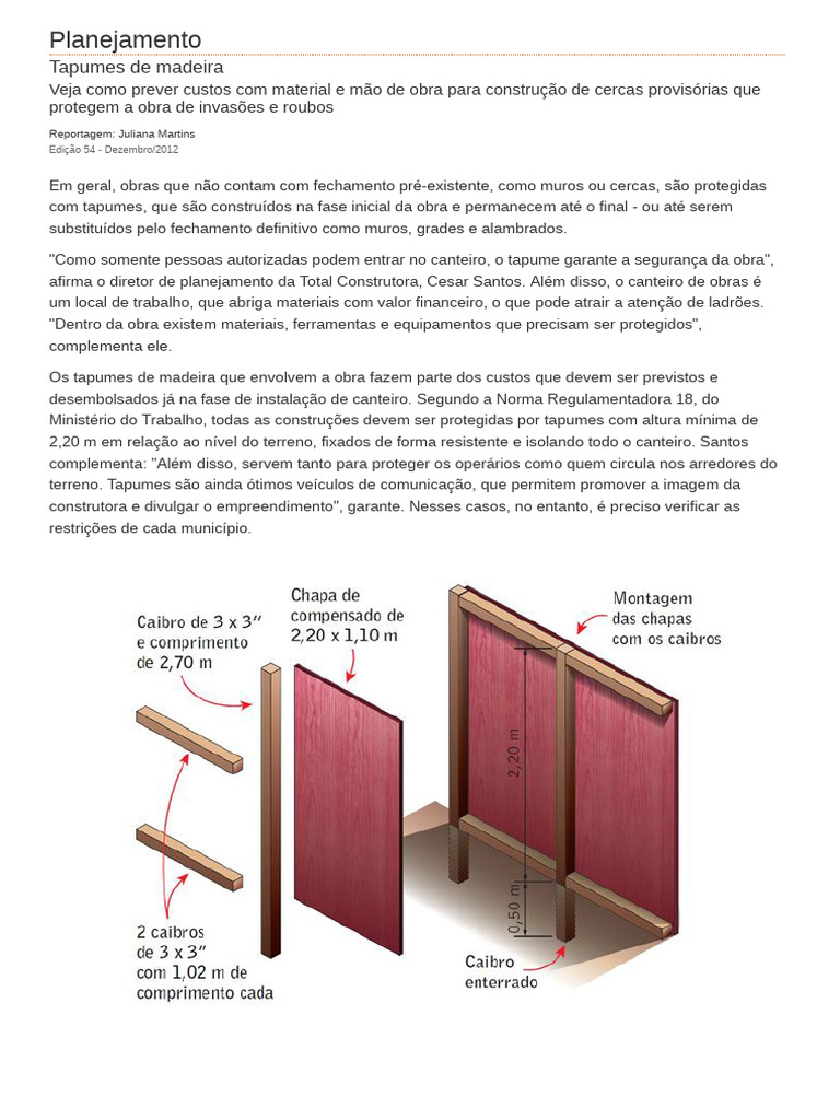 Custos e Planejamento de Tapumes de Madeira | PDF
