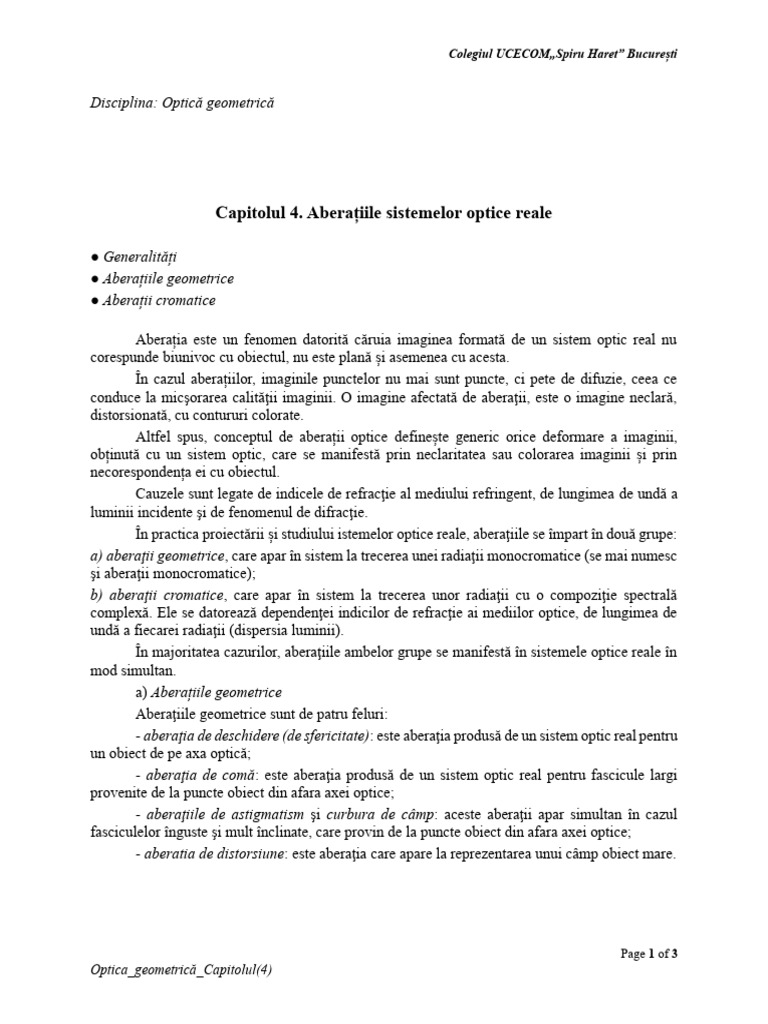 Optica Geometrica Capitolul | PDF
