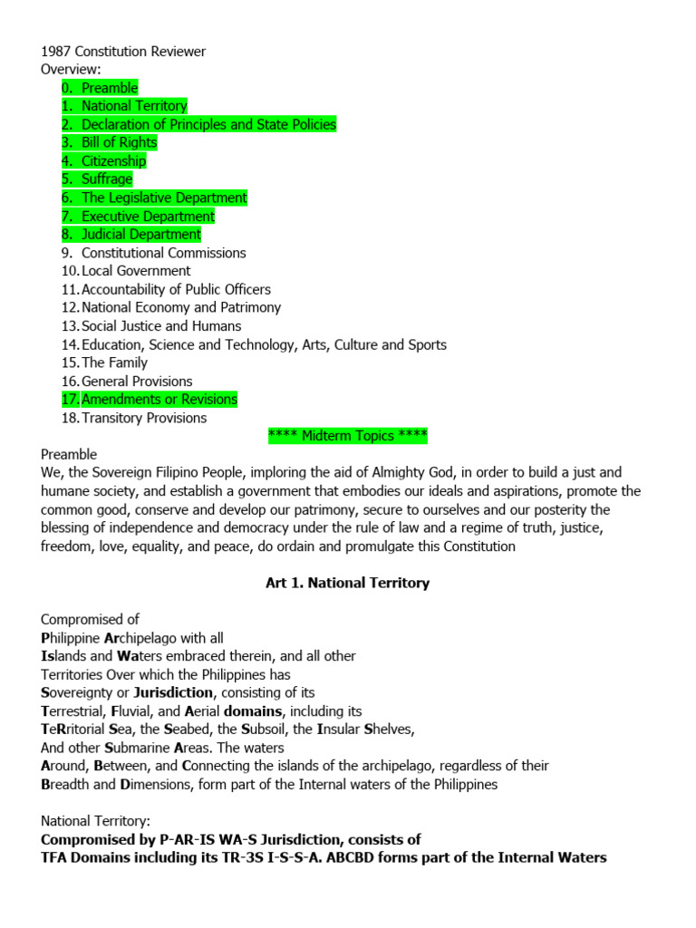 1987 Philippine Constitution Overview | PDF | Governance | Government