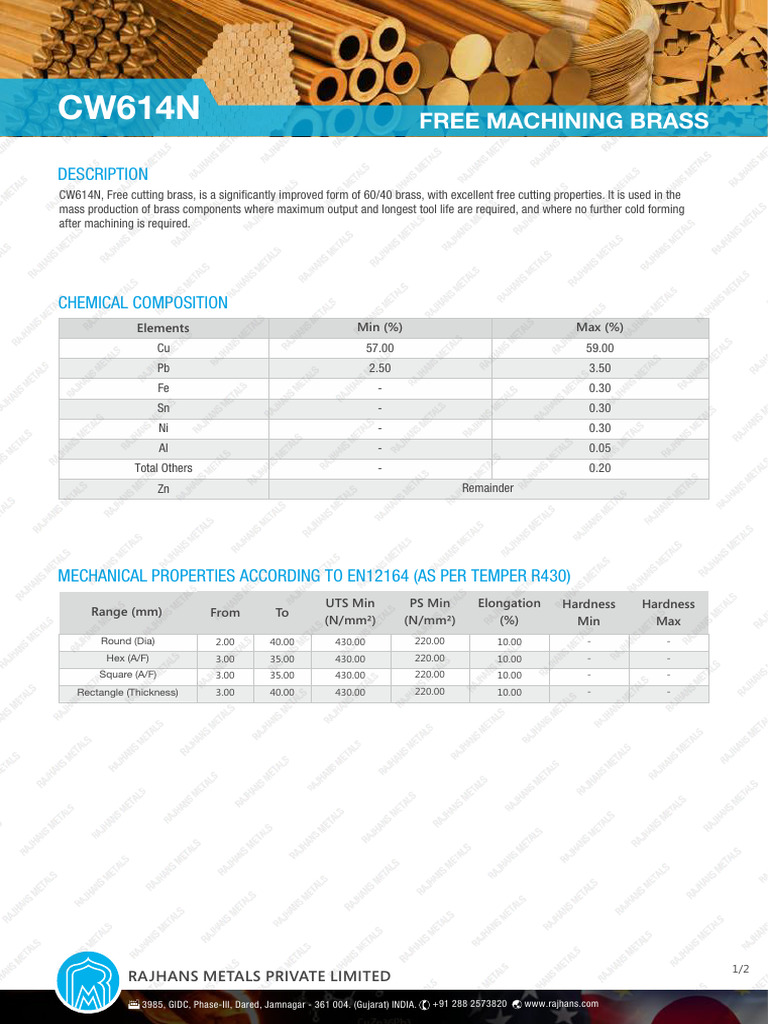 CW614Nfreemachiningbrass PDF