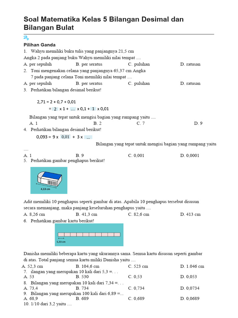 Soal Matematika Bilangan Desimal Kelas 5 | PDF