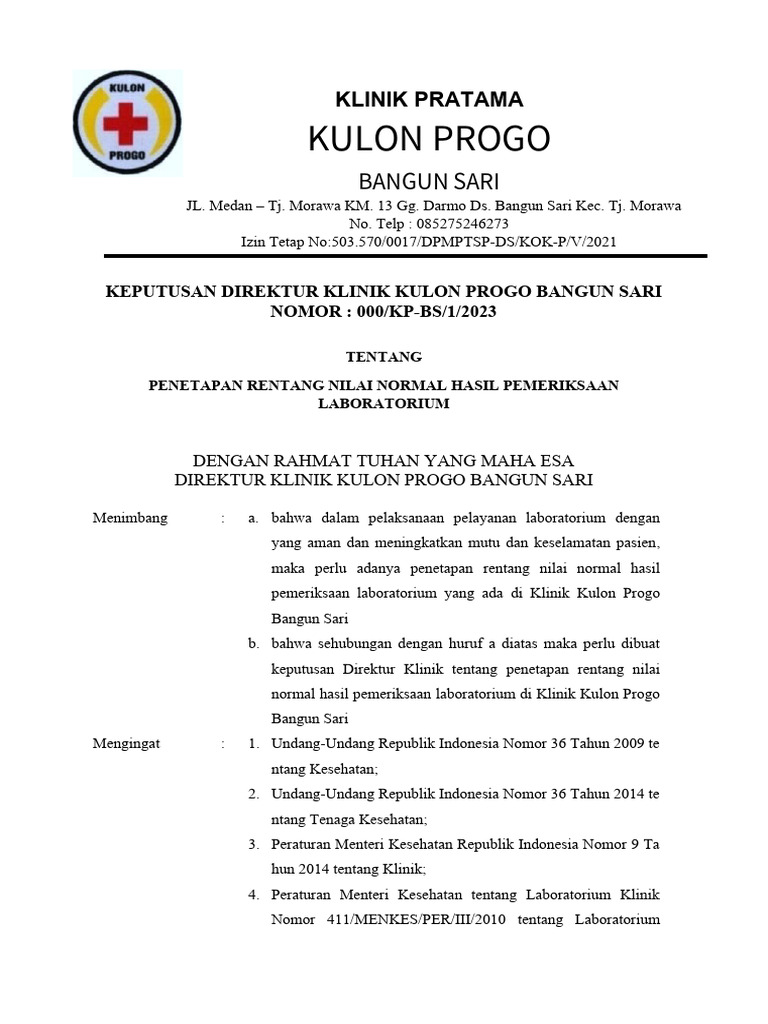 SK Penetapan Rentang Nilai Normal | PDF