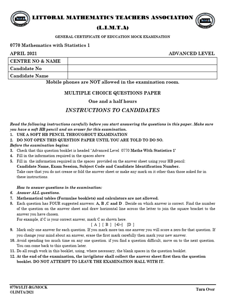 770 P1 Limta 2021 | PDF | Variance | Mathematics