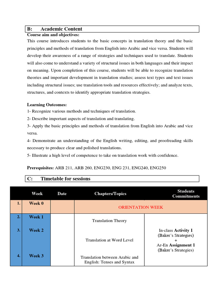 B academic content course aim and objectives pdf