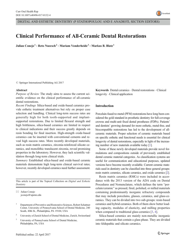 Clinical Performance of All-Ceramic Dental Restorations | PDF