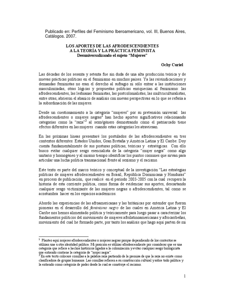 Los Aportes de Las Afrodescendientes A La Teoria y La Practica ...