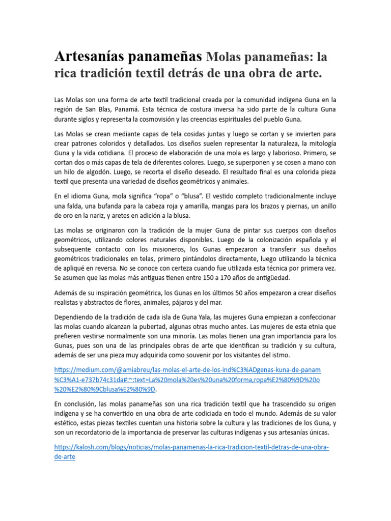 Artesanías Panameñas Molas Panameñas | PDF