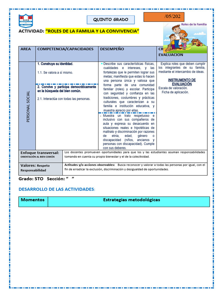 Sesión de Personal Social Roles de La Familia (1) | PDF