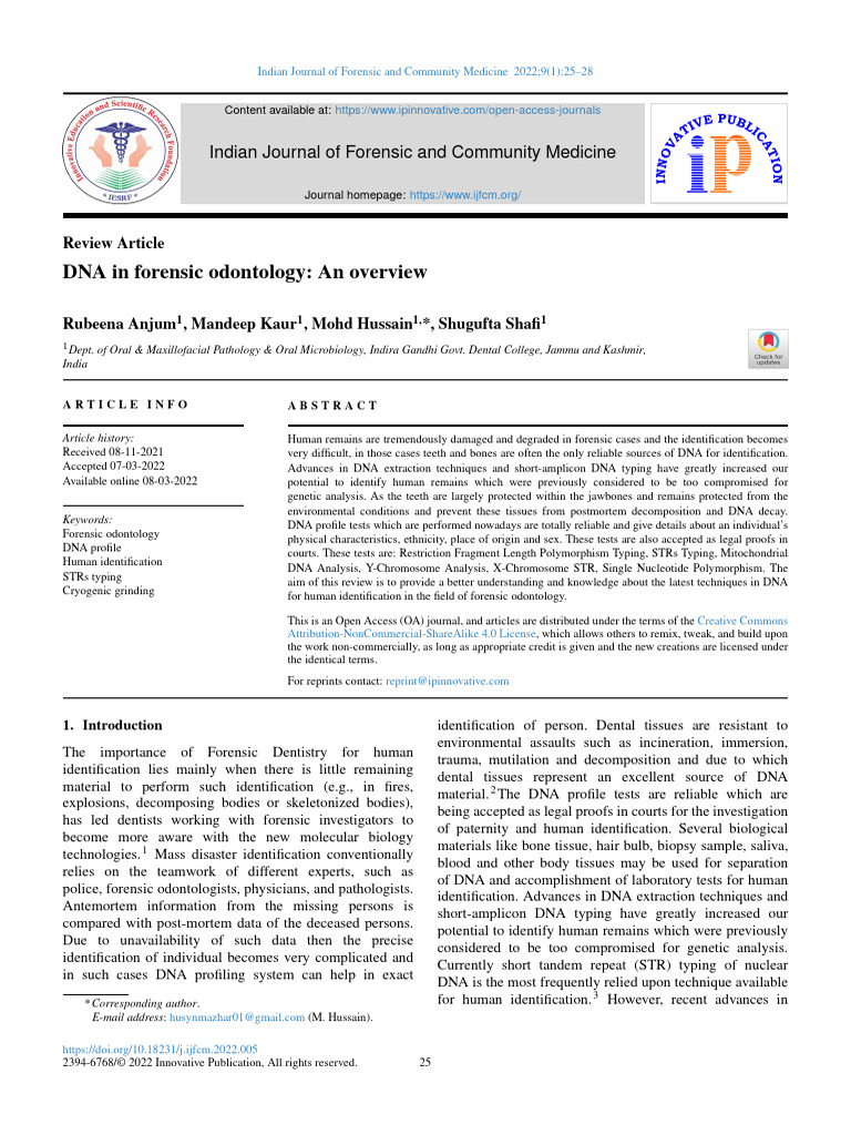 DNA in Forensic Odontology Review | PDF | Microsatellite ...