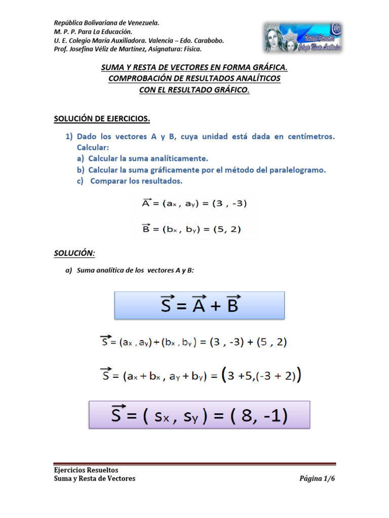 Suma y Resta de Vectores: Ejercicios Resueltos | PDF | Vector ...