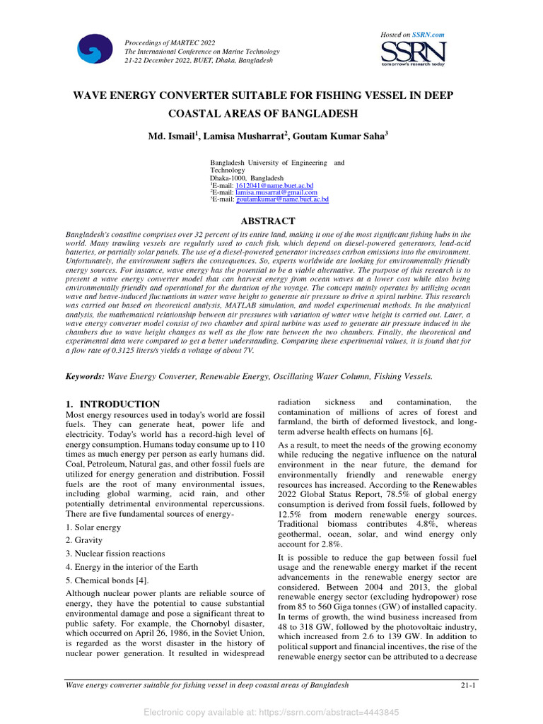 Wave Energy Converter for Fishing Vessels | PDF