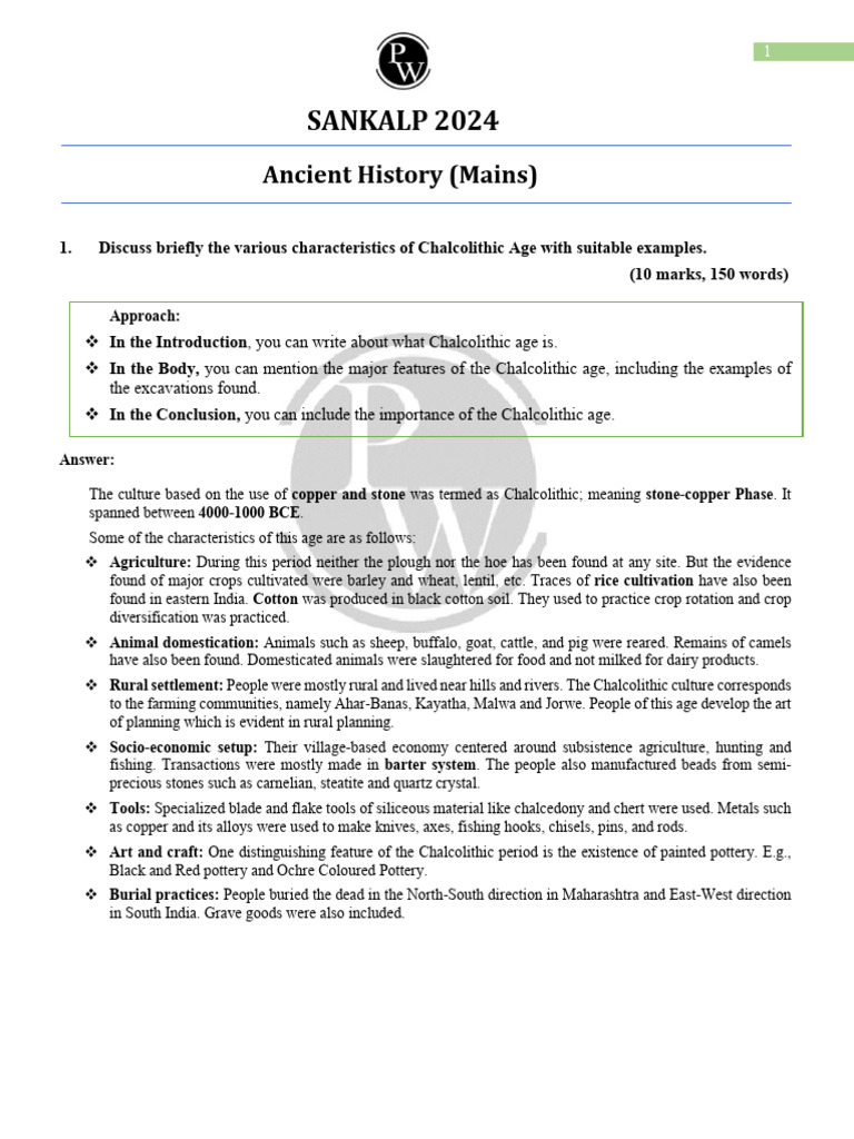 Ancient history 04 mains question sankalp upsc 2024 pdf