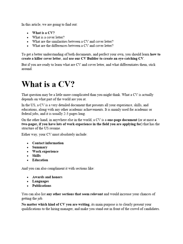 CV vs Cover Letter: Key Differences Explained | PDF | Résumé