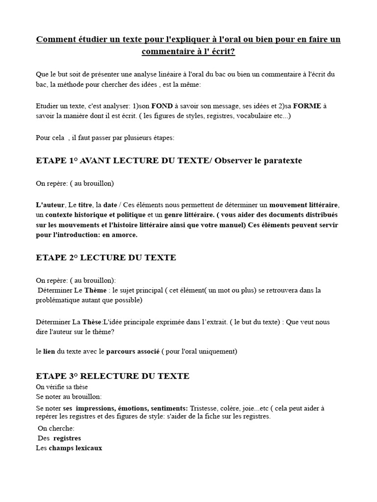 comment etudier un texte en francais