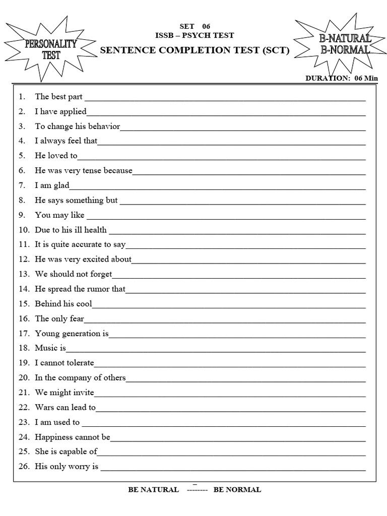 ISSB Psych Test: Sentence Completion | PDF | Cooking, Food & Wine