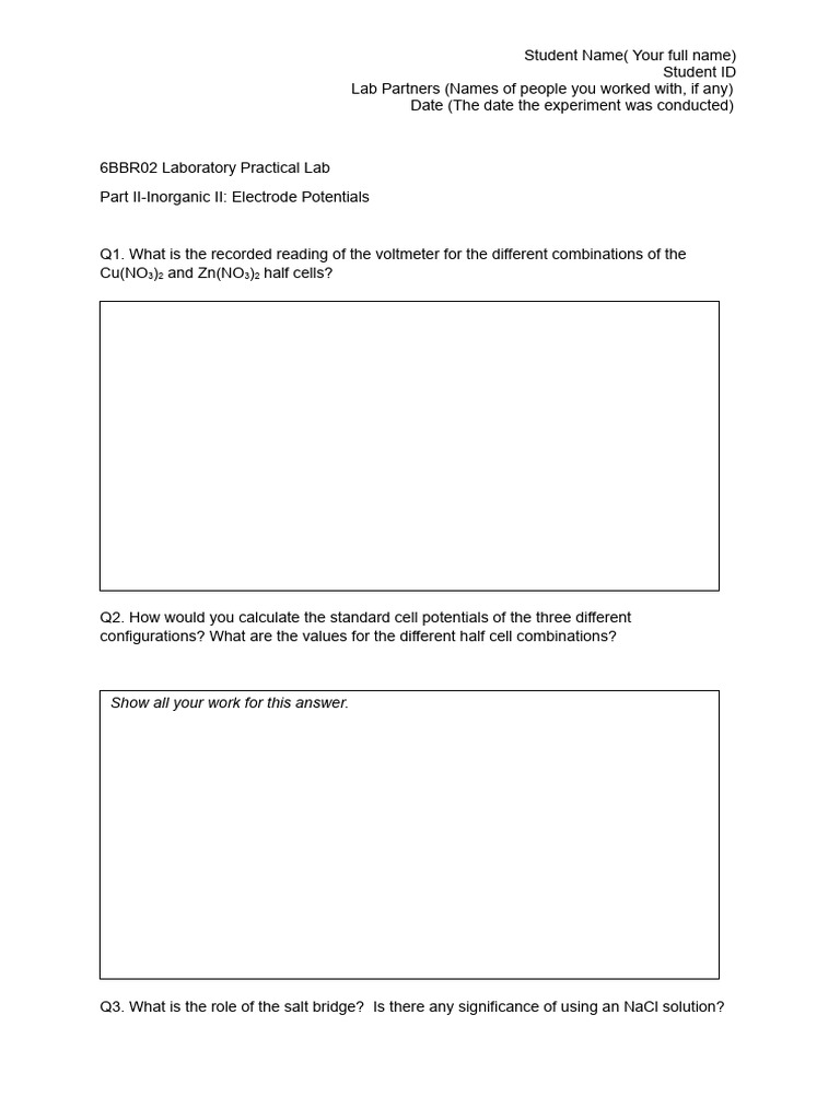 Inorganic II Template 6BBR02 Laboratory Practical | PDF