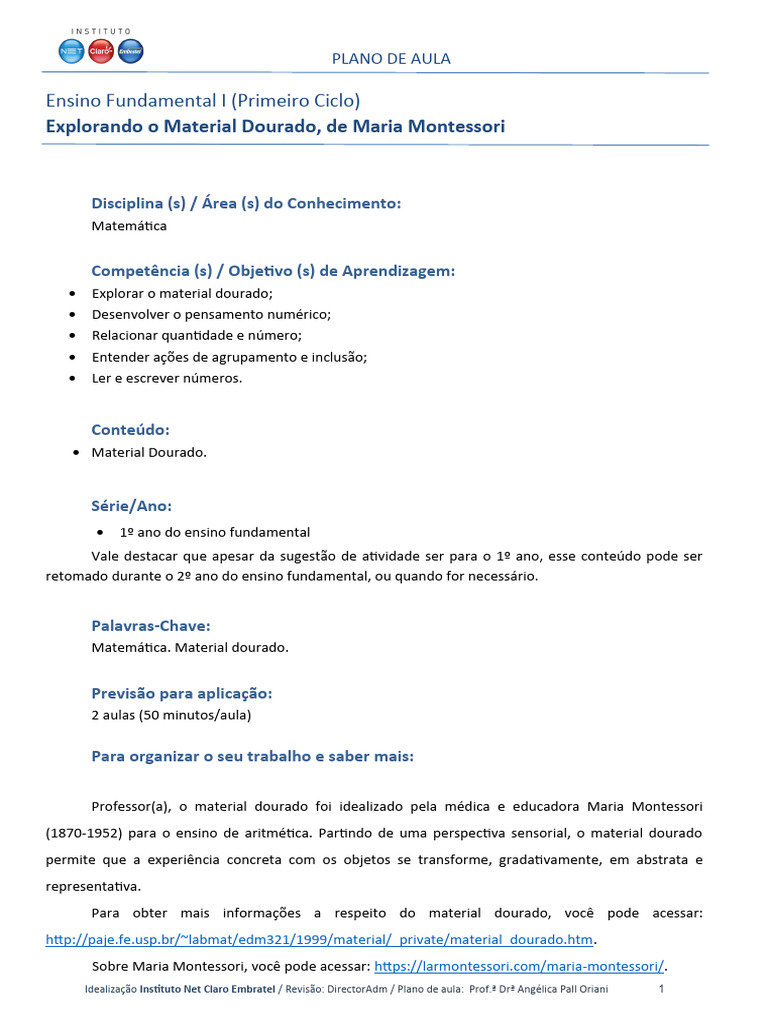Aula de Matemática com Material Dourado | PDF | Artes Linguísticas e ...