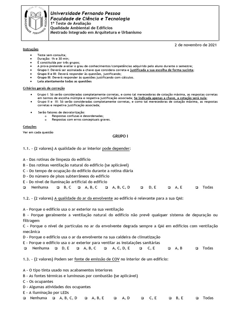 1º Teste QAE - 2021-22 | PDF