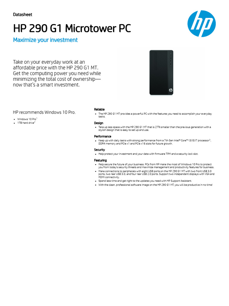 HP 290 G1 Microtower PC | PDF | Intel | Computer Architecture