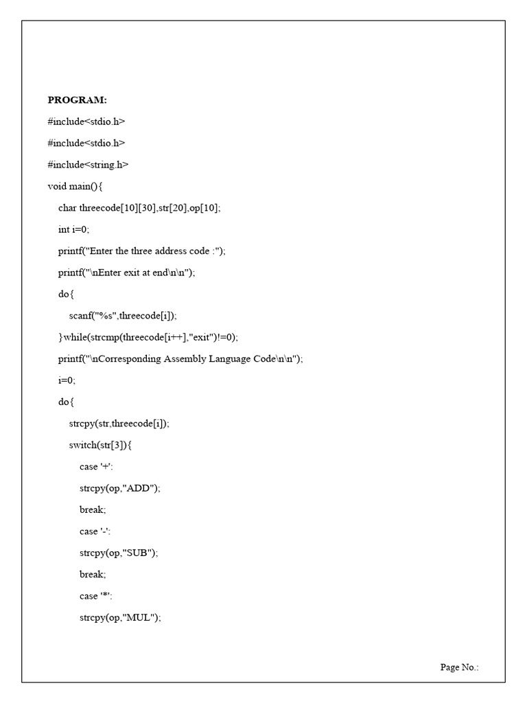 Convert Three Address Code to Assembly | PDF