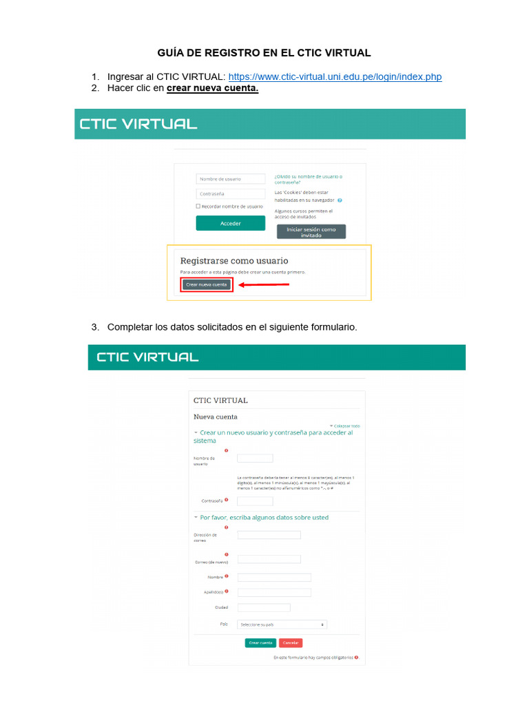 Guía de Registro en El Ctic Virtual | PDF