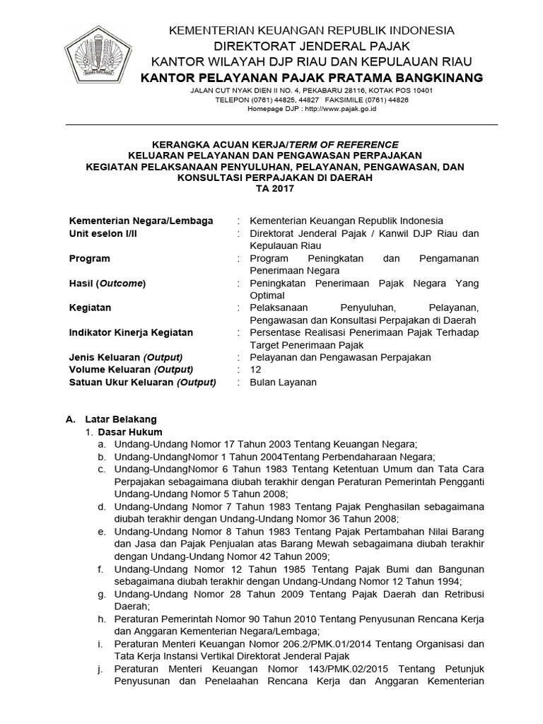 Kak-Tor Pelayanan Dan Pengawasan | PDF | Pengelolaan Keuangan & Uang