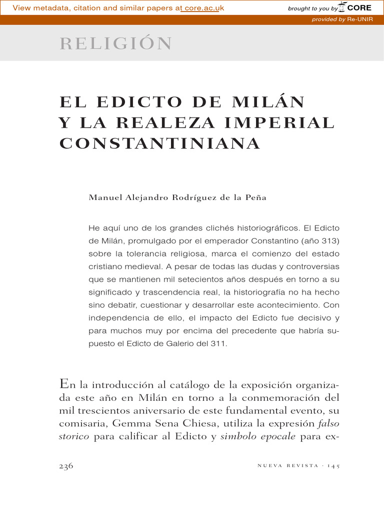 Religión: El Edicto de Milán Y La Realeza Imperial Constantiniana | PDF ...
