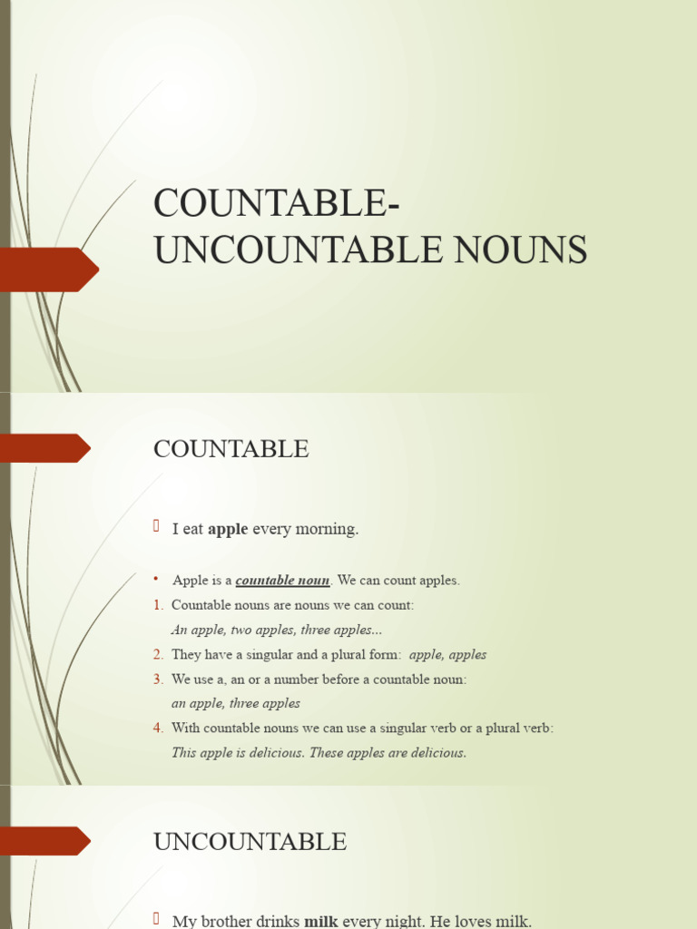 Countable and Uncountable PDF Noun Grammatical Number