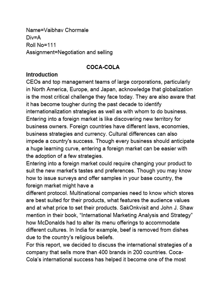 Negotiation Pdf Marketing The Coca Cola Company