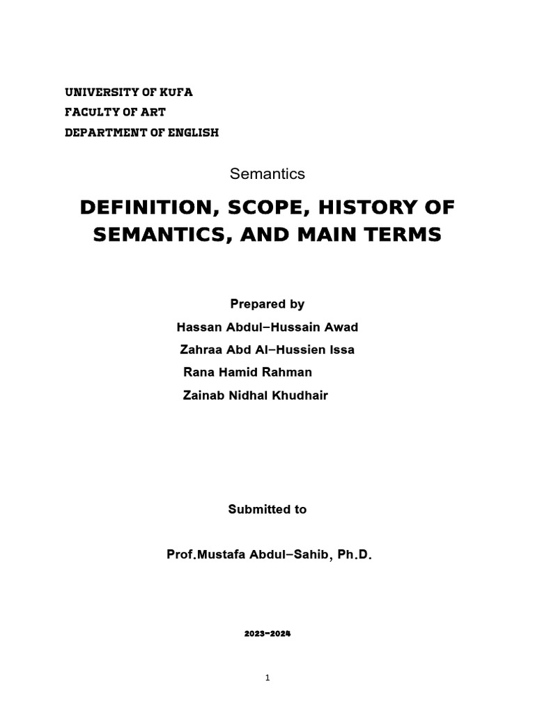 Definition, Scope, History of Semantics, and Main Terms PDF Grammar Interpretation