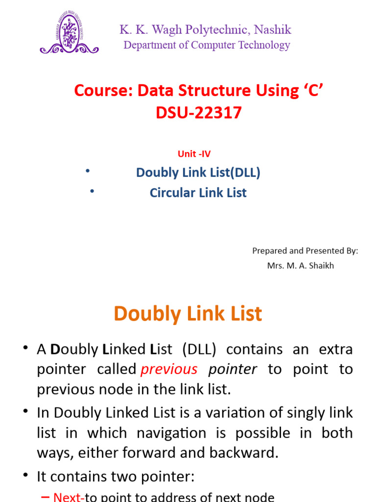 Unit iv doubly and circular link list pdf pointer computer