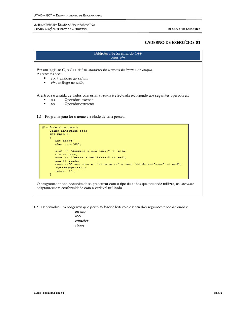 Caderno De Exercicios 01 Pdf Método Programação De Computadores
