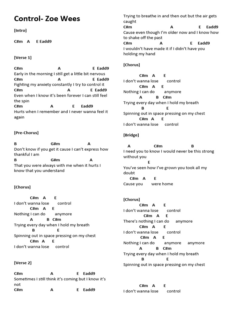 Control - Zoe Wees | PDF | Song Structure | Songs