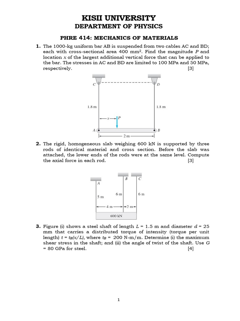 PHRE 414 - Mechanics of Materials (ASSIGN) | PDF