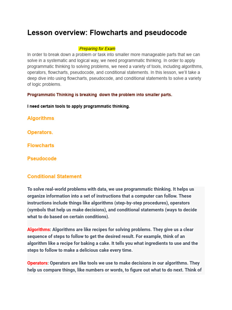 Lesson Overview_ Flowcharts and Pseudocode | PDF | Algorithms ...