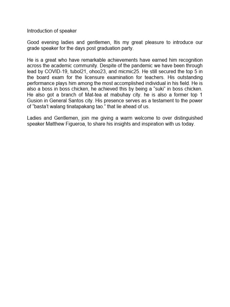 Introduction of speaker pdf