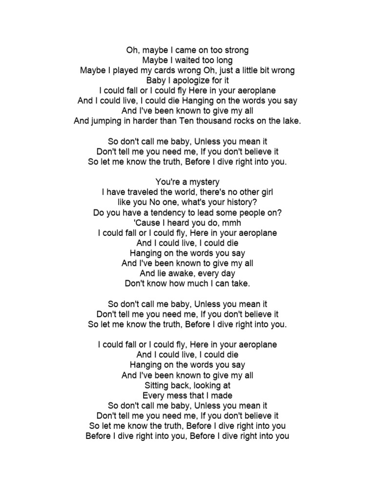 Dive Lyrics. PDF