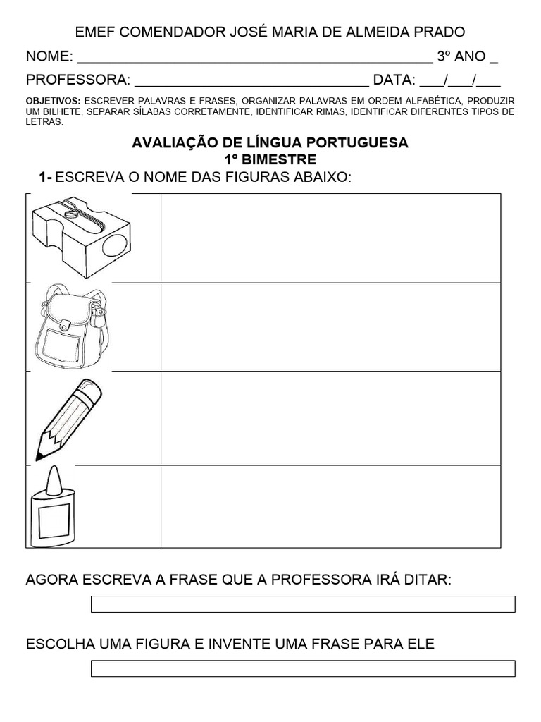 Avaliação de Língua Portuguesa 3º Ano | PDF | Carreira e Crescimento ...